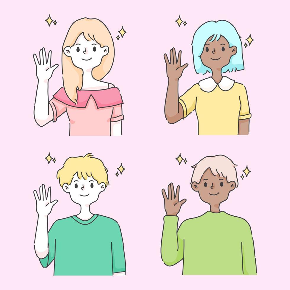 people waving hand a greeting illustration. vector