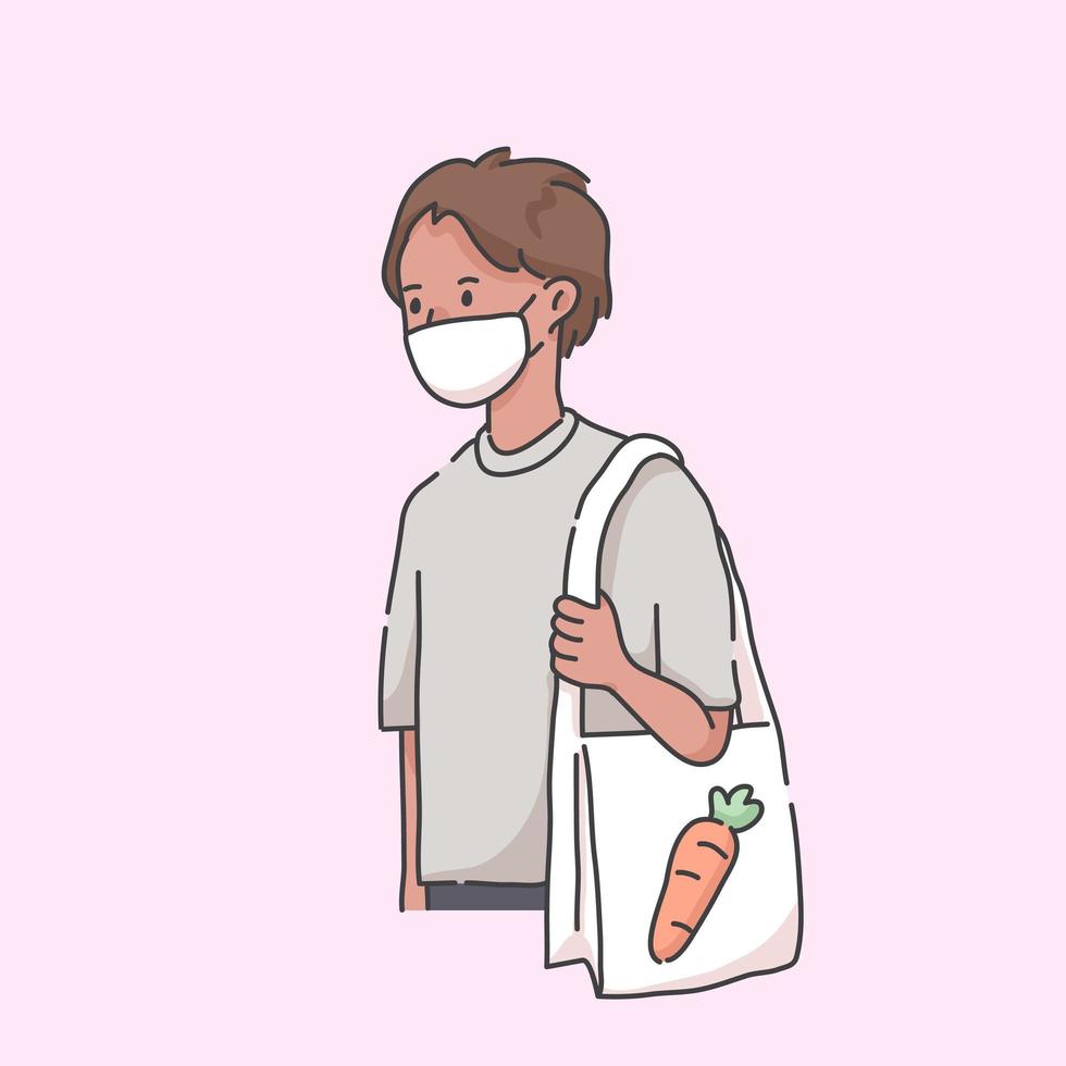 going to grocery wearing mask virus illustration vector