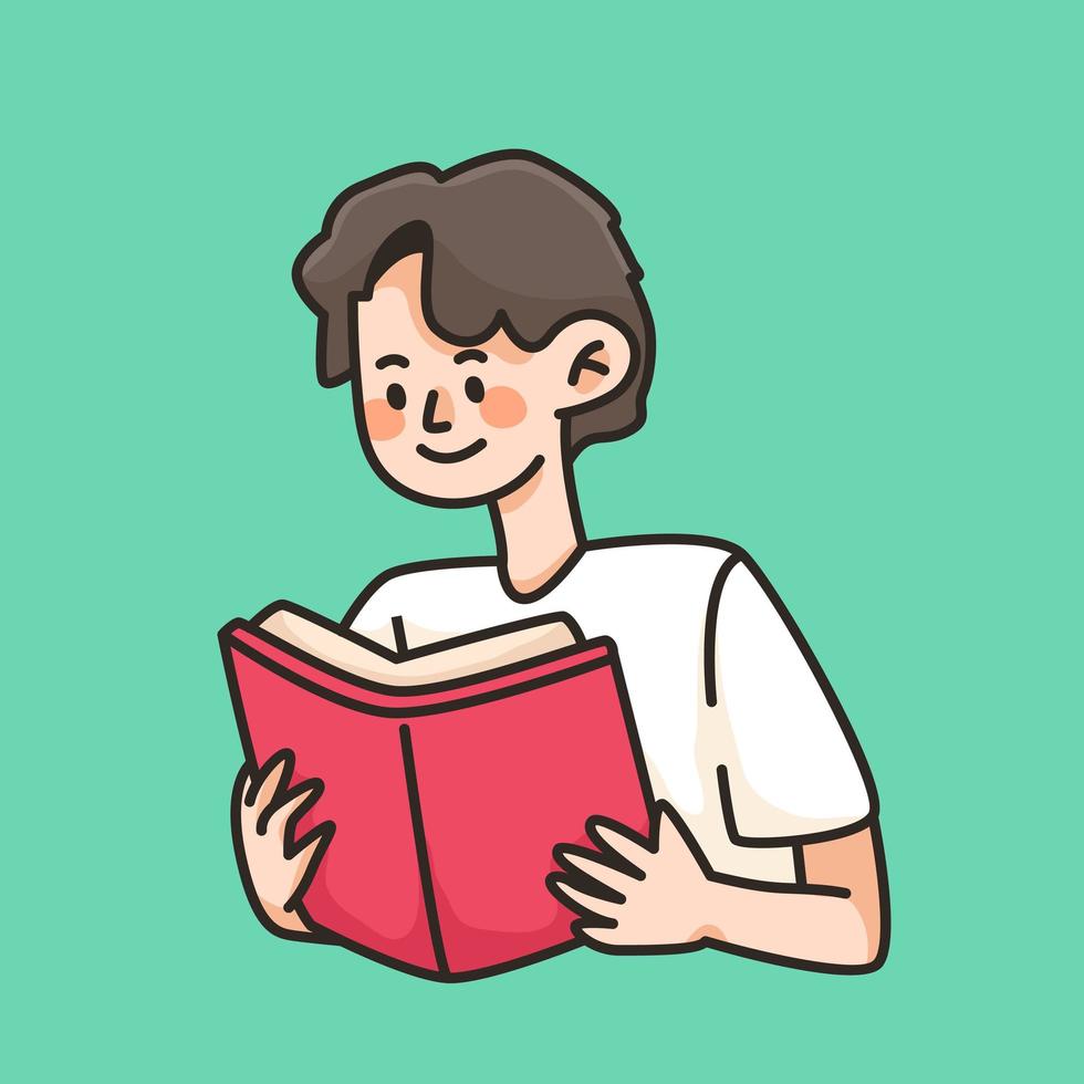 reading a book cute cartoon illustration vector