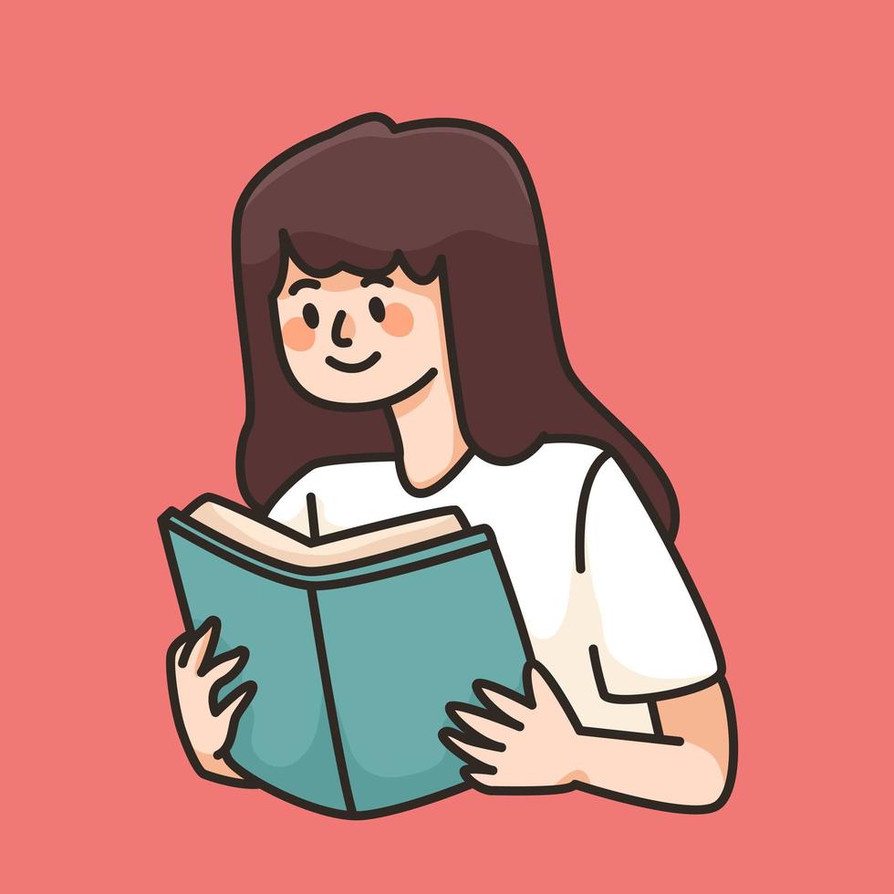 reading a book cute cartoon illustration vector