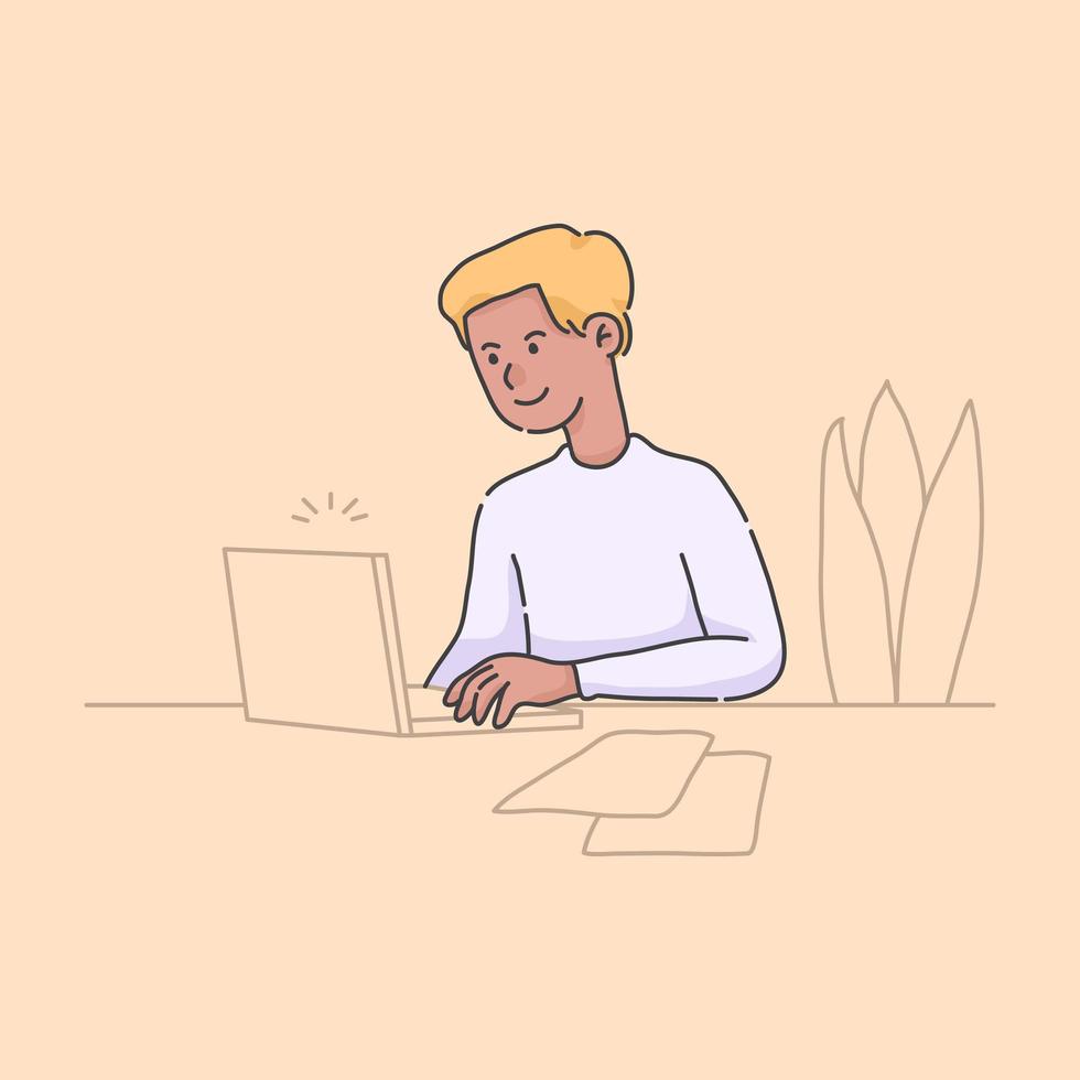 work at home using laptop illustration vector