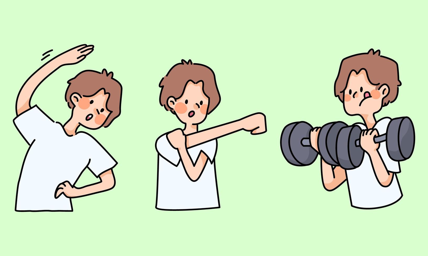 chico lindo ejercicio ejercicio saludable estiramiento actividades de  dibujos animados lindo 1893591 Vector en Vecteezy