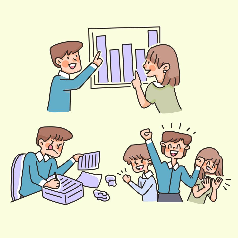 team work cute cartoon illustration working people success illustration concept vector