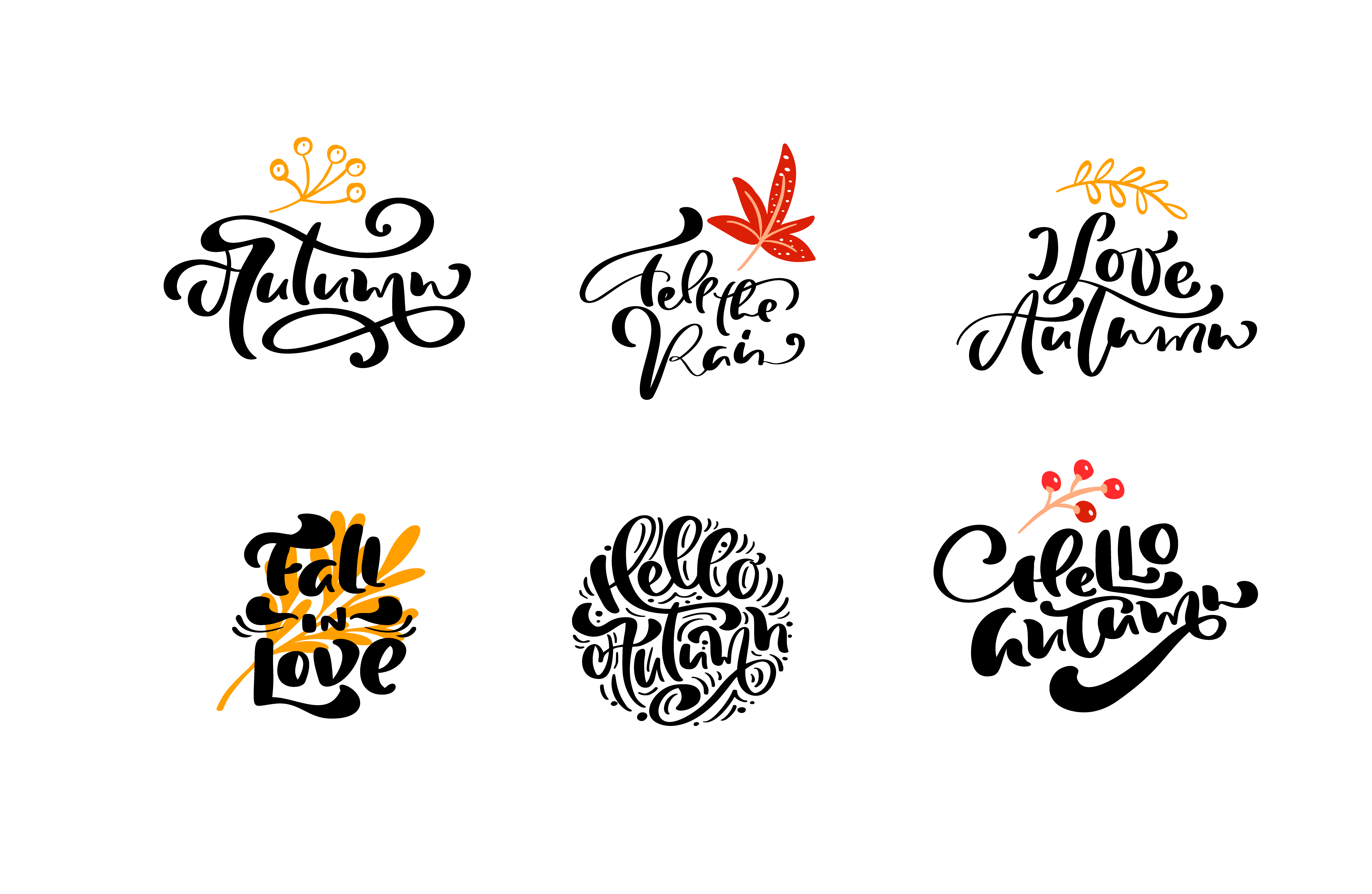 Download Bundle Set Of Vector Calligraphy Autumn Phrases With Autumnal Elements Hand Drawn Lettering Isolated Illustration For Greeting Card Perfect For Holidays Thanksgiving Day 1893614 Vector Art At Vecteezy