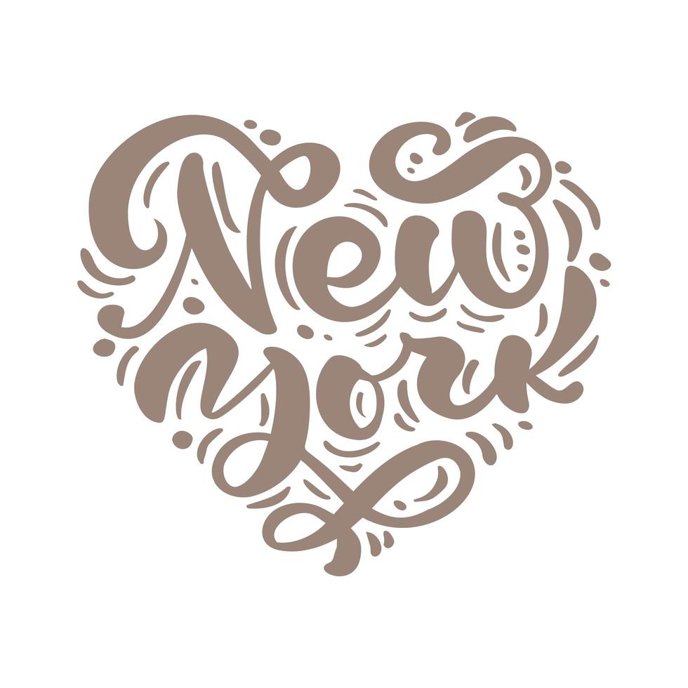 texto de caligrafía de la ciudad de nueva york en forma de corazón. logotipo de ny aislado. etiqueta o logotipo de nyc. insignia vintage en estilo escandinavo. ideal para camisetas o carteles vector