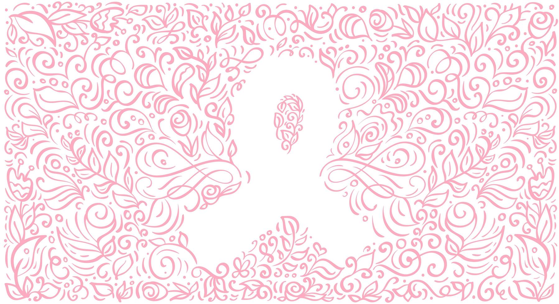 Stylized pink vector banner ribbon of Breast Canser for October is Cancer Awareness Month. Calligraphy illustration on pink flourish background