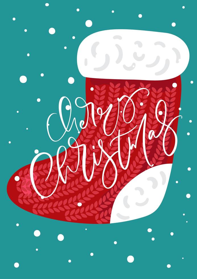 vector santa navidad calcetín rojo con texto caligráfico feliz navidad. diseño de ilustración de Navidad de vacaciones. feliz navidad tarjeta de felicitación, pancarta, póster, año nuevo