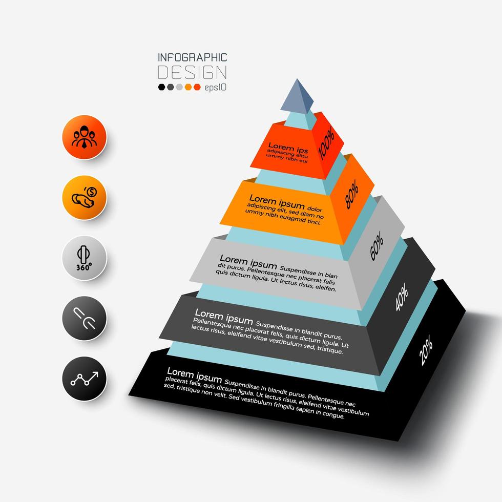 El diseño piramidal se puede utilizar para describir informes de análisis y estudiar los resultados en porcentajes. infografía vectorial. vector