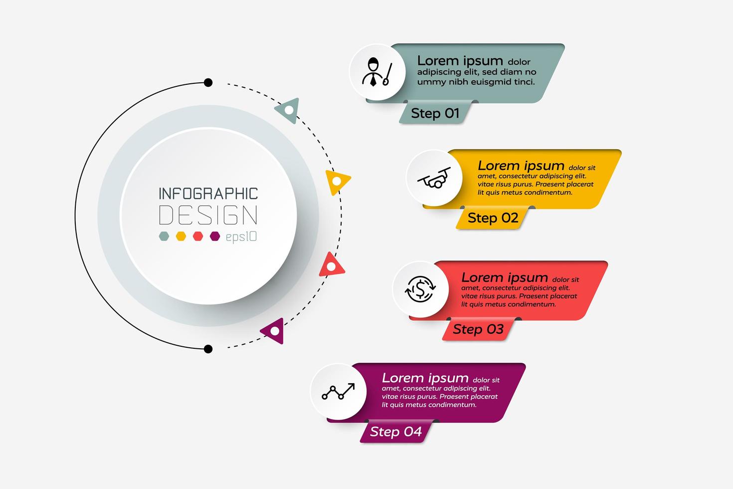 Vector design describes the data by diagram showing 4 working steps. infographic.