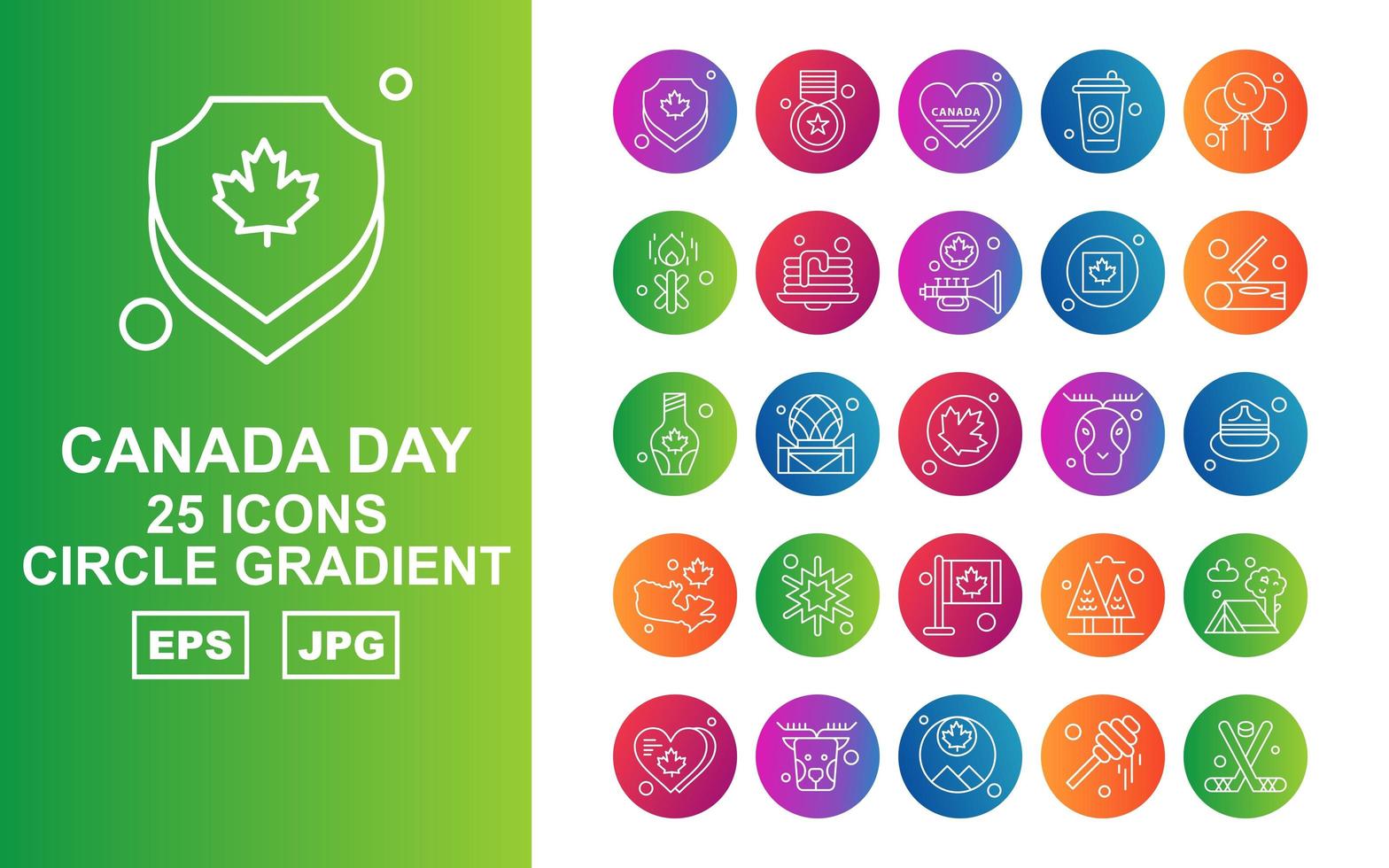 25 Premium Canada day Circle Gradient Icon Pack vector