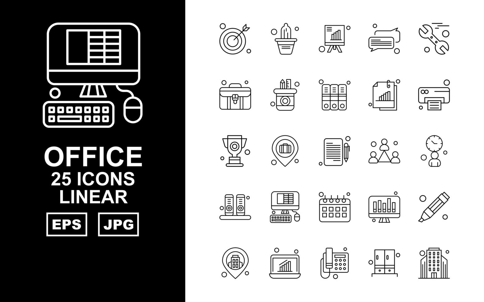 25 paquete de iconos lineales premium office ii vector