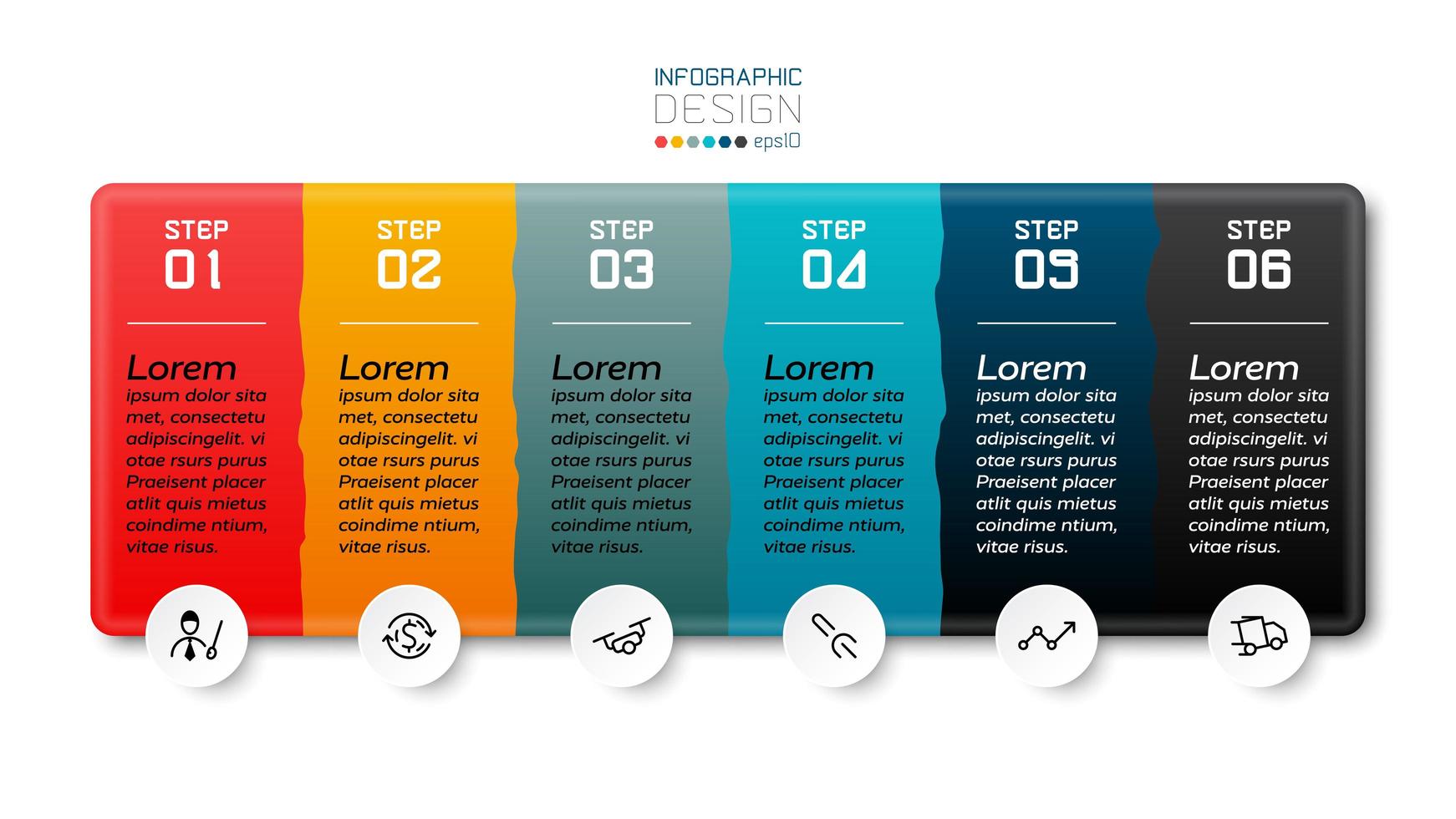 6 steps to a square box design can be used to make brochures, communicate, presentations. vector infographic.
