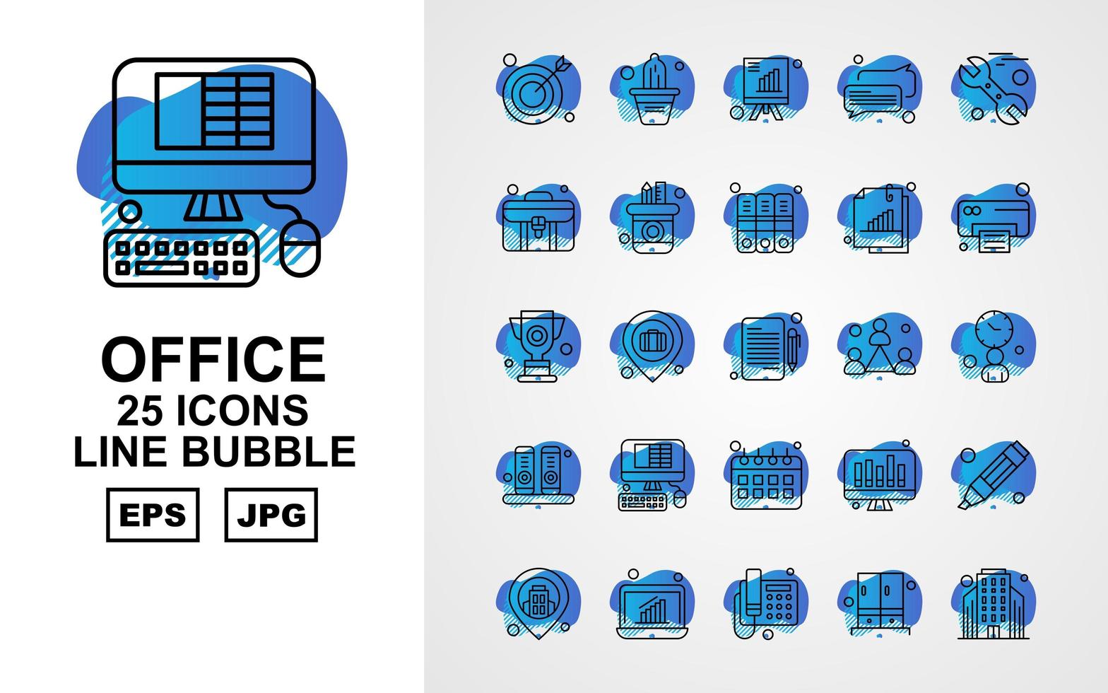 25 paquete de iconos de burbujas premium office ii line vector