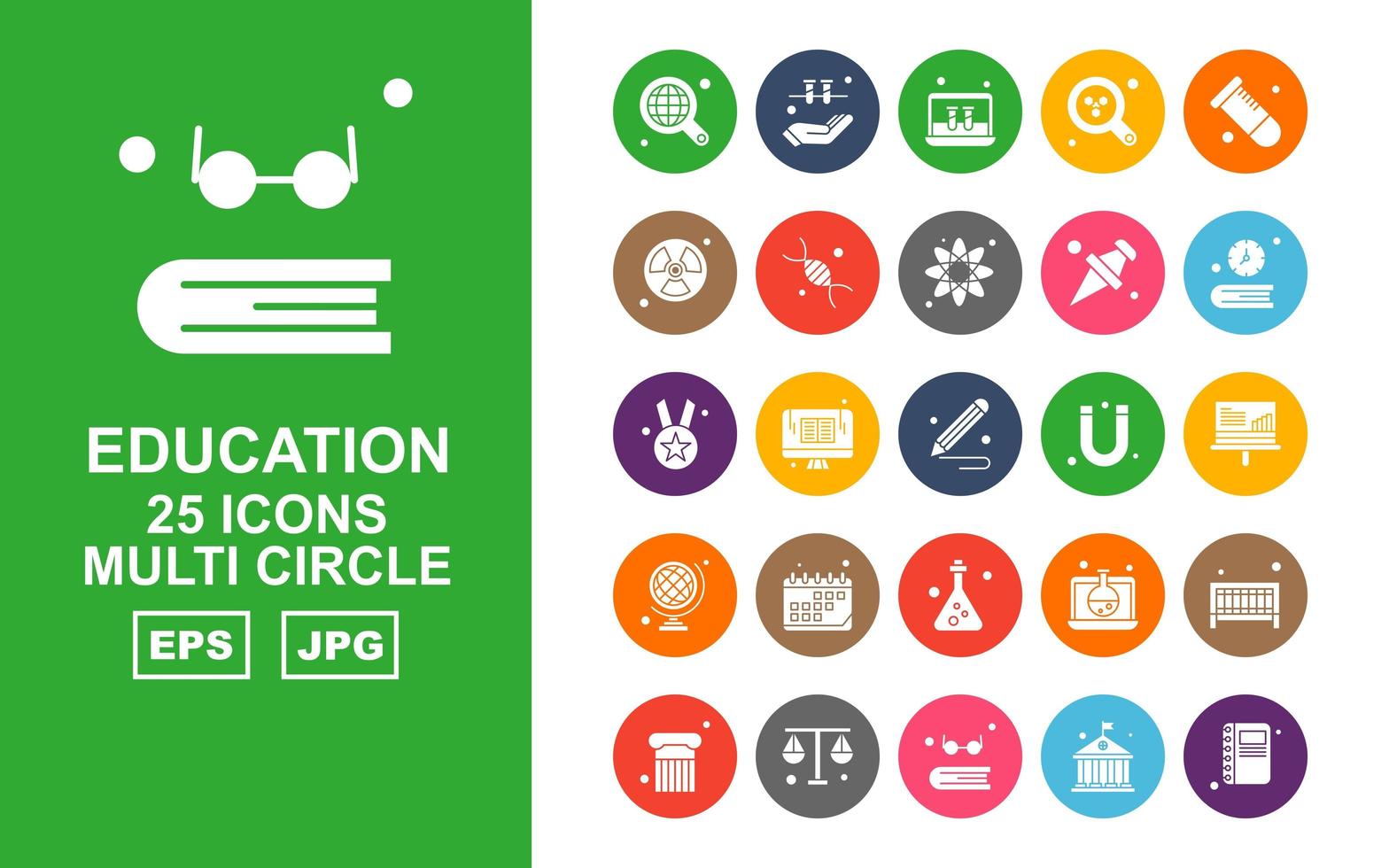 25 Premium Education Multi Circle Icon Pack vector