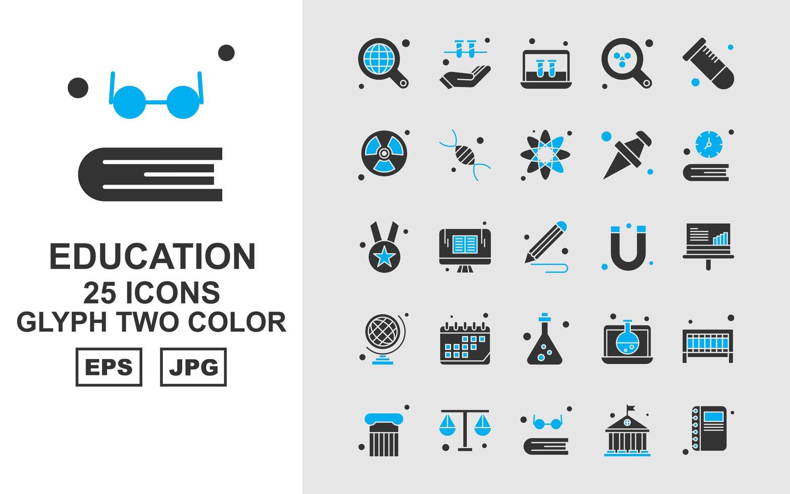 25 paquete de iconos de dos colores de glifos de educación premium vector