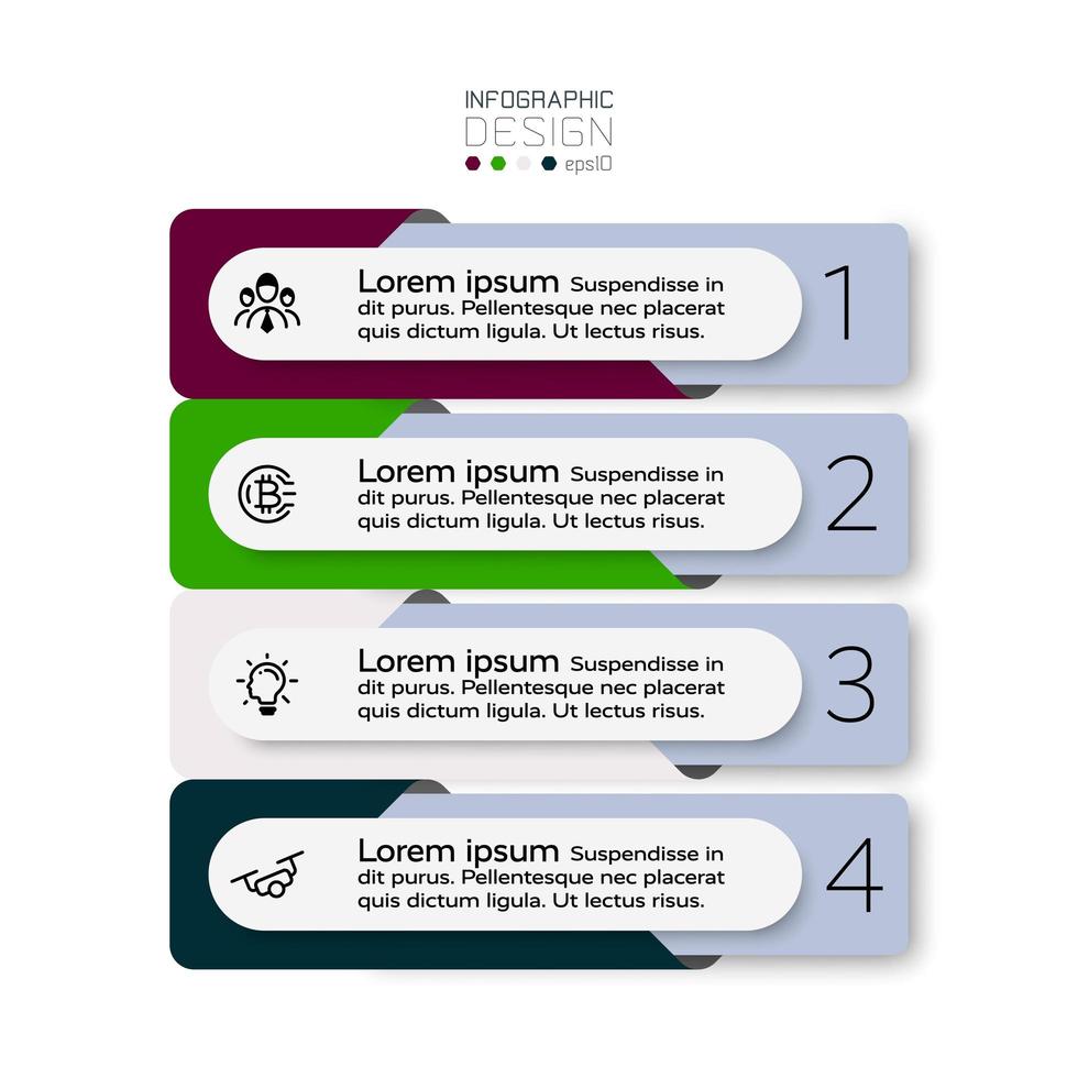Data presentation by 4 steps of the design square applies to market research business. infographic. vector