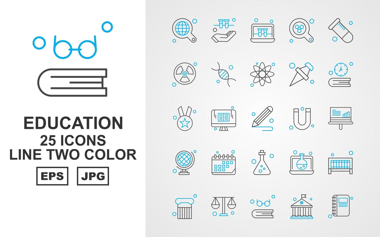 25 Premium Education Line Two Color Icon Pack vector