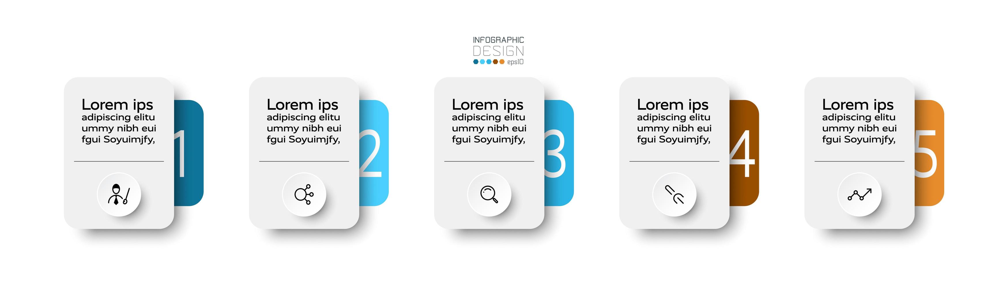 5 steps of a rectangular information box presents wound placement and analysis. infographic design. vector