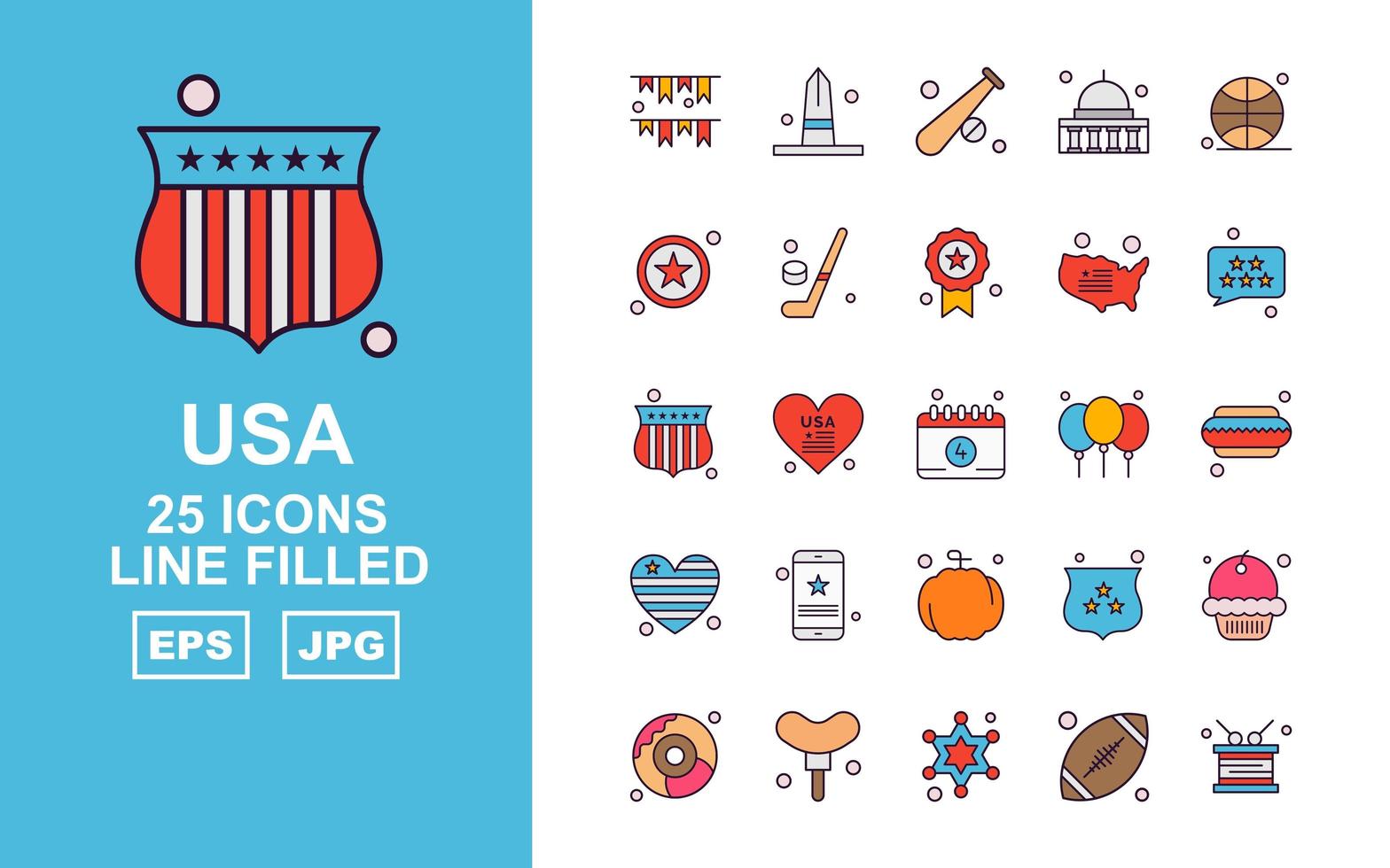 25 Premium USA Line Filled Icon Pack vector