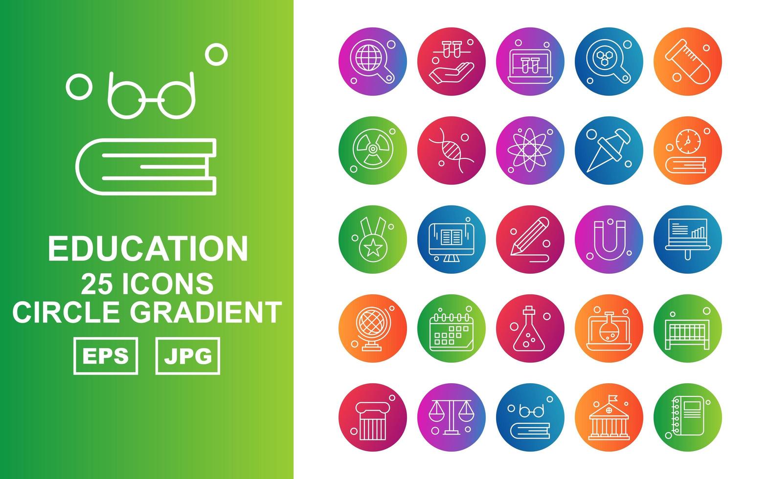 25 Premium Education Circle Gradient Icon Pack vector