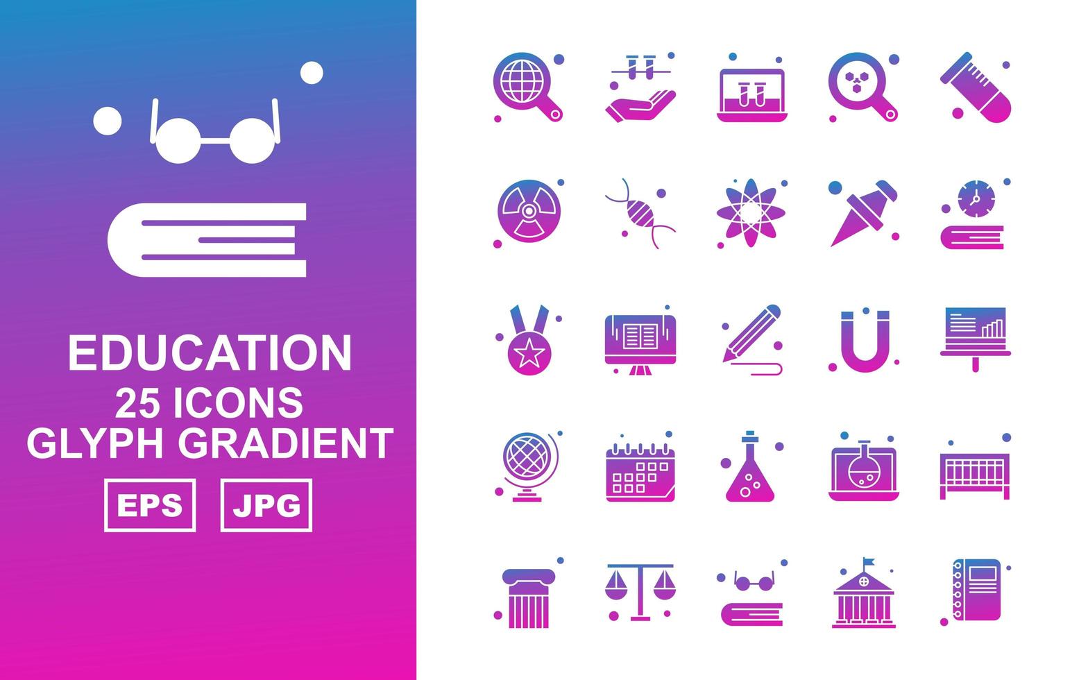 25 Premium Education Glyph Gradient Icon Pack vector