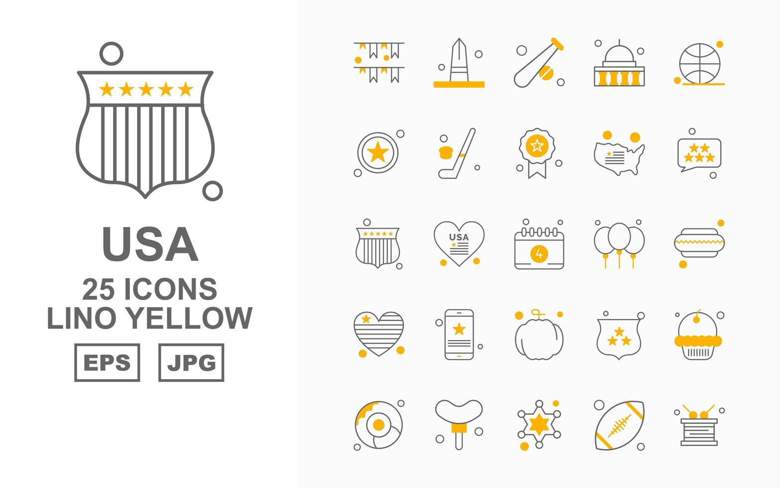 25 Premium USA Lino Yellow Icon Pack vector