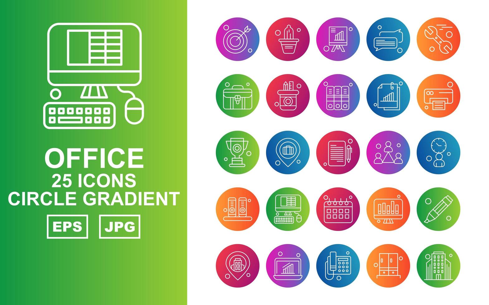 25 paquete de iconos de degradado circular premium office ii vector