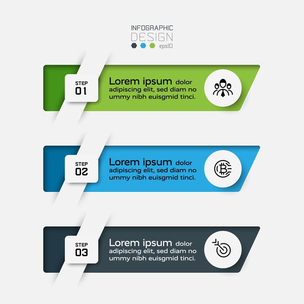 The new design of square shape  3 work procedures explained and presentations. vector infographic.