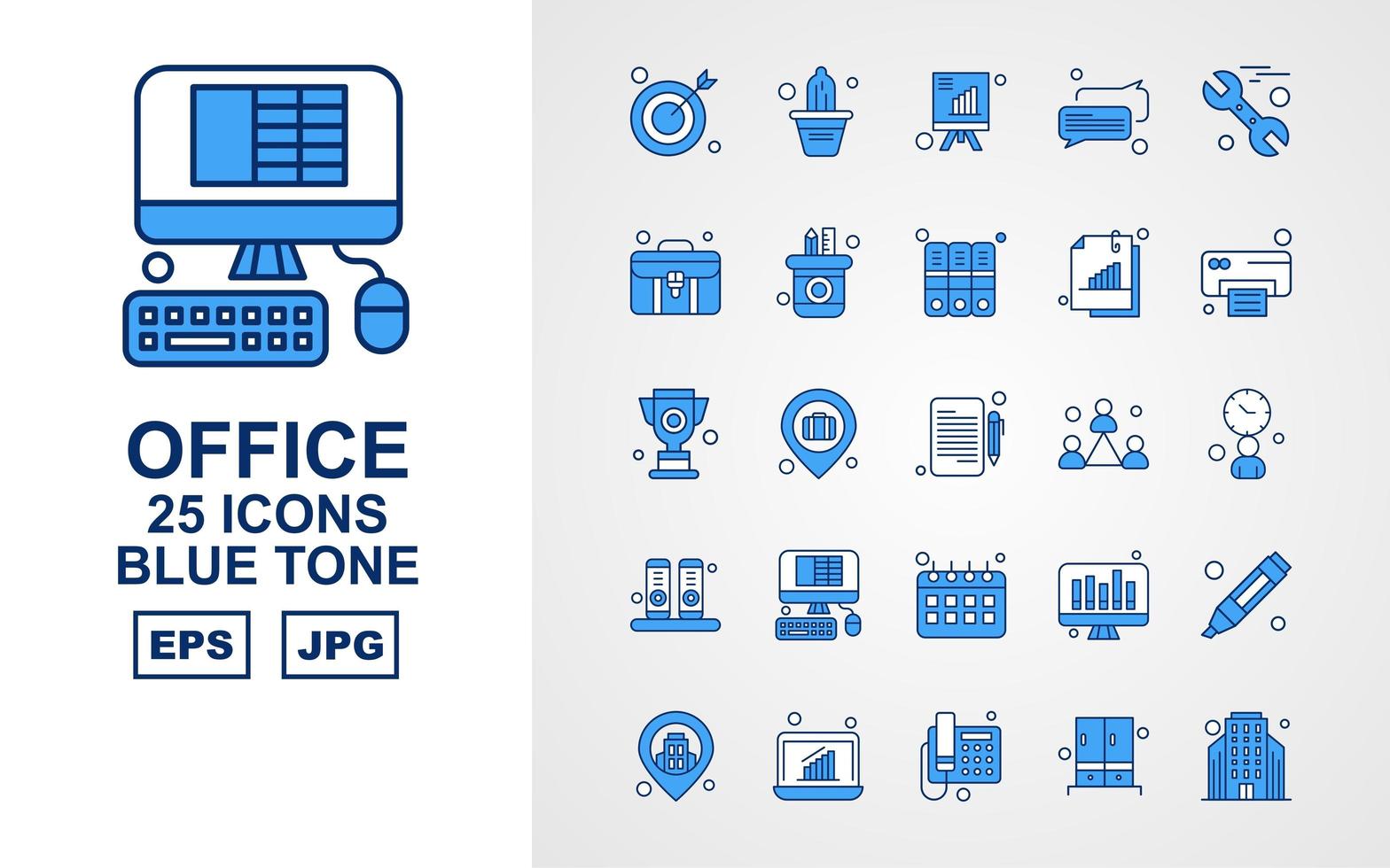 25 paquete de iconos de tono azul premium office ii vector