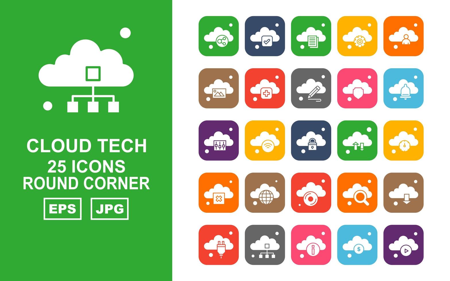 25 paquete de iconos de esquina redonda de tecnología de nube premium vector