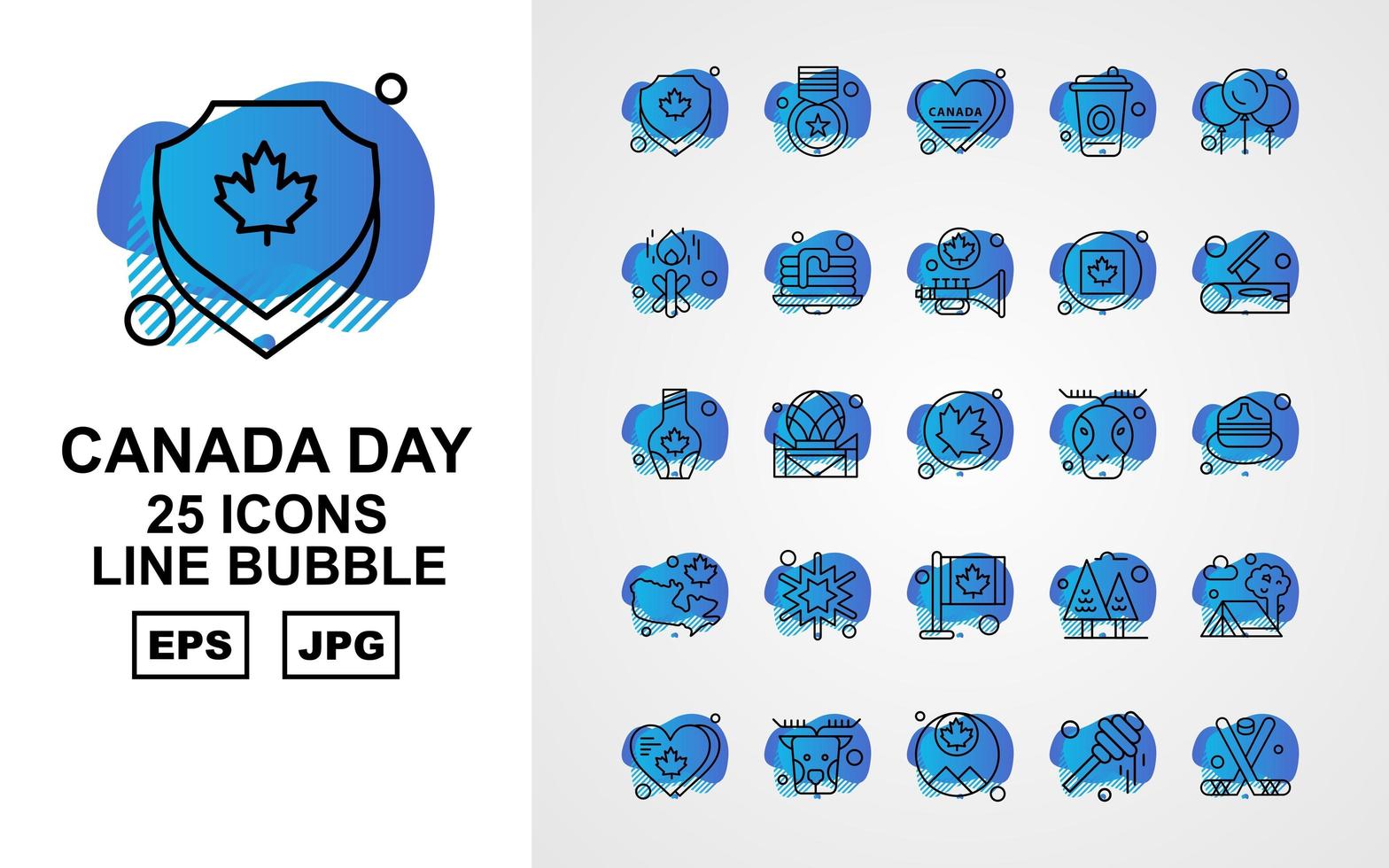 25 paquete premium de iconos de burbujas de línea de día de canadá vector