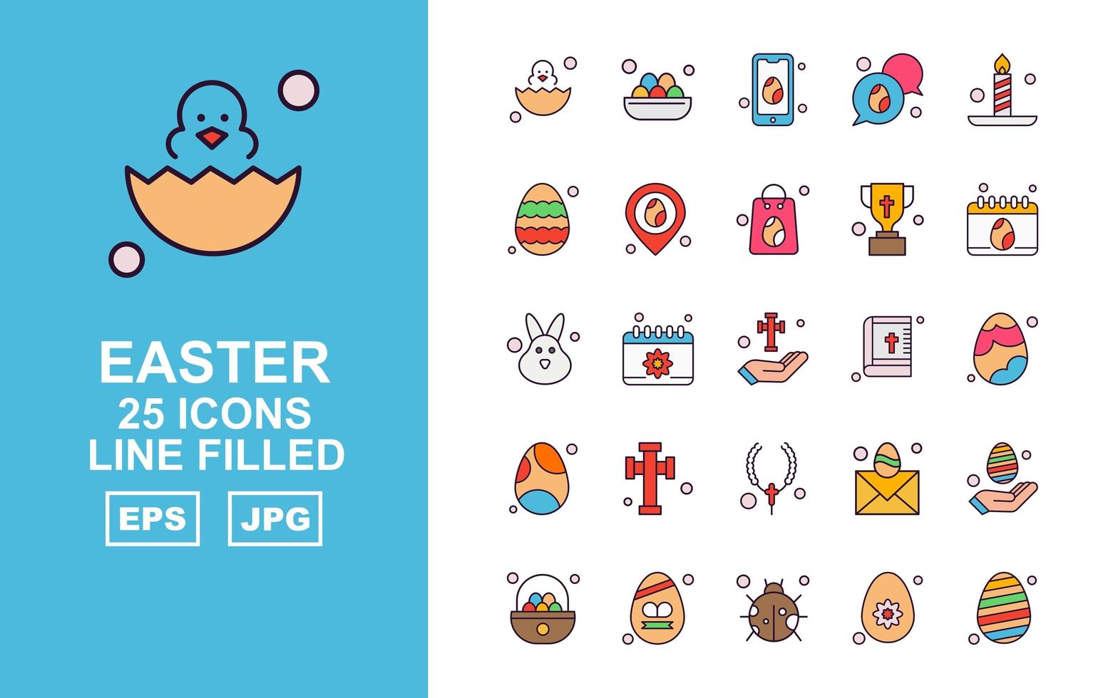 25 Premium Easter Line Filled Icon Pack vector