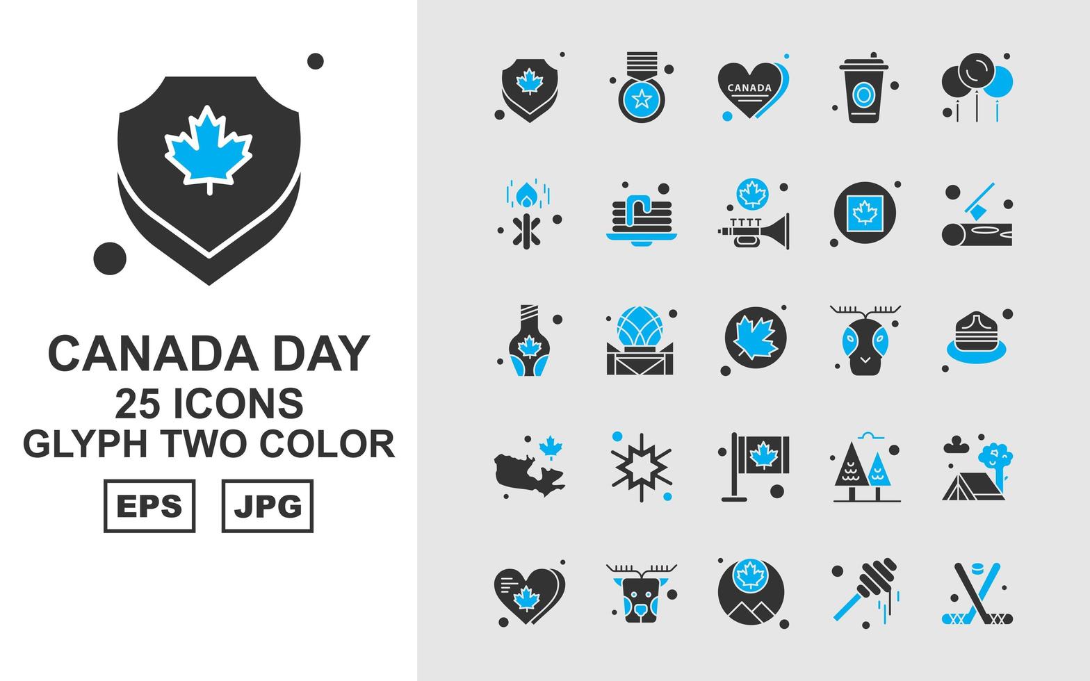 25 paquete de iconos de dos colores de glifos de día de canadá premium vector