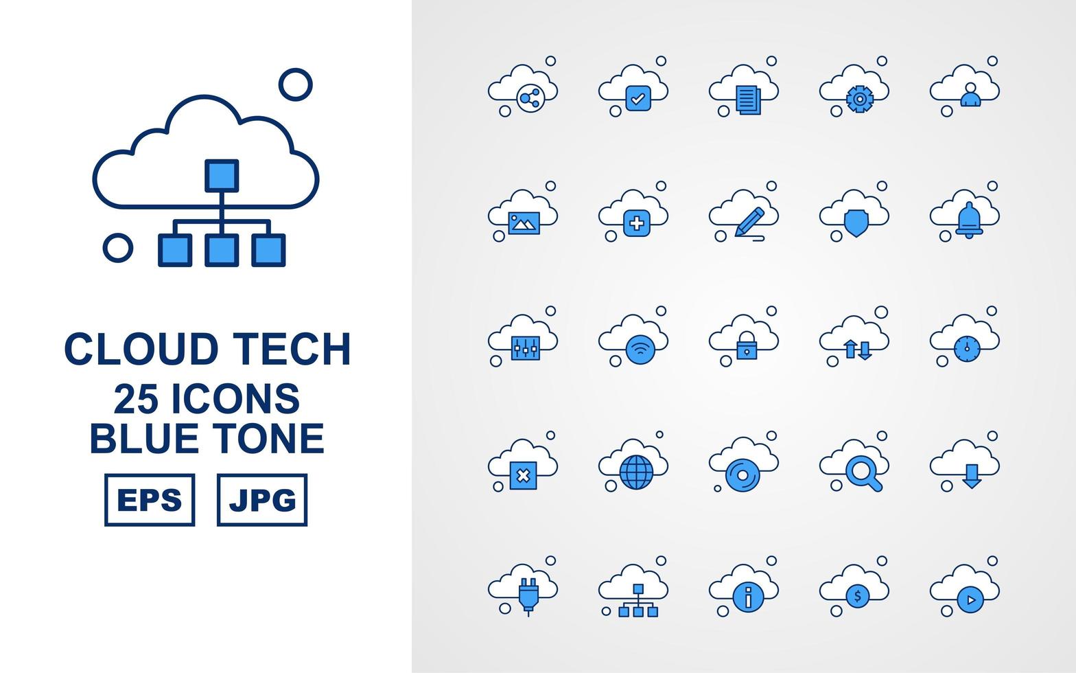 25 Premium Cloud Tech Blue Tone Icon Pack vector