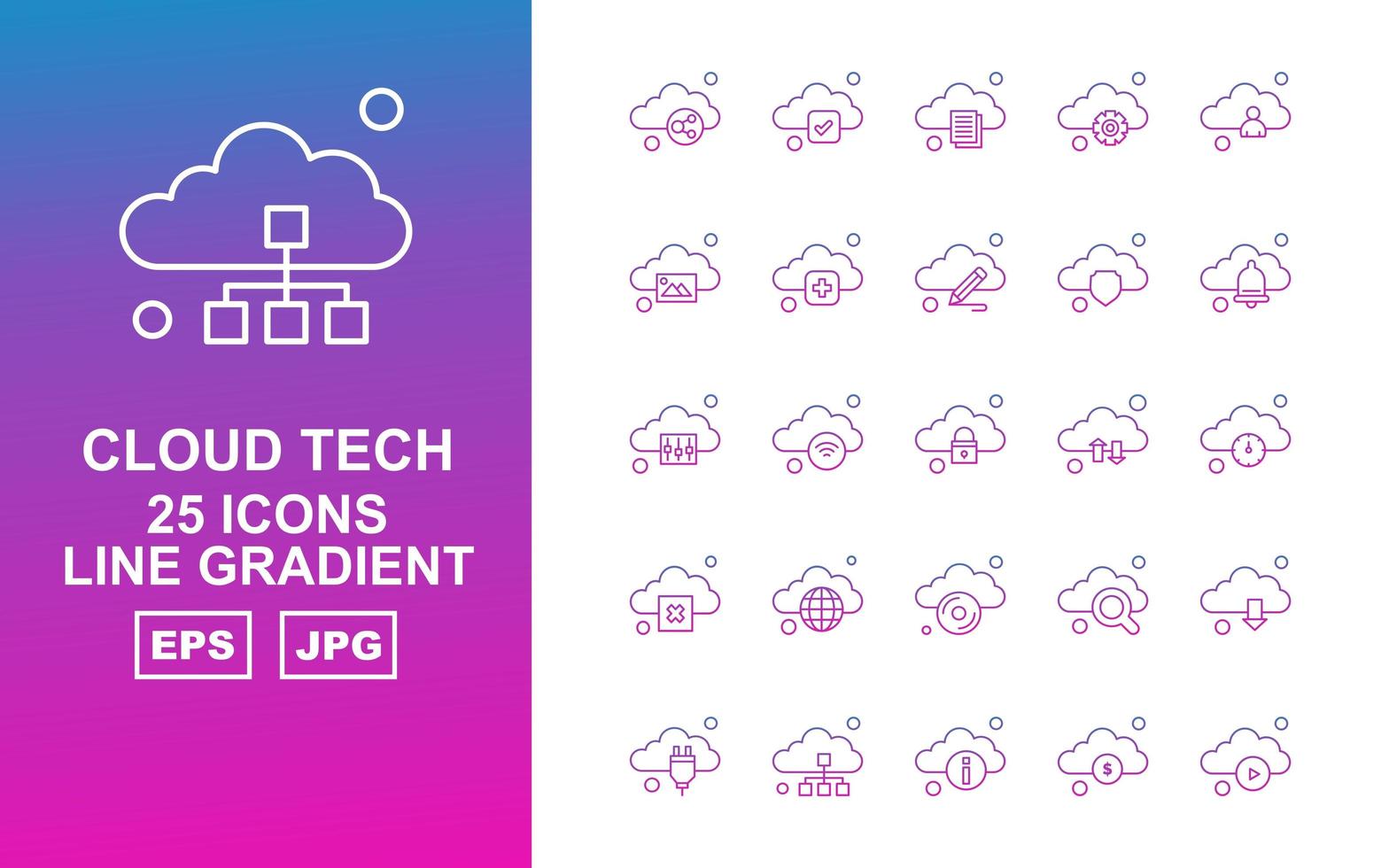 25 Premium Cloud Tech Line Gradient Icon Pack vector