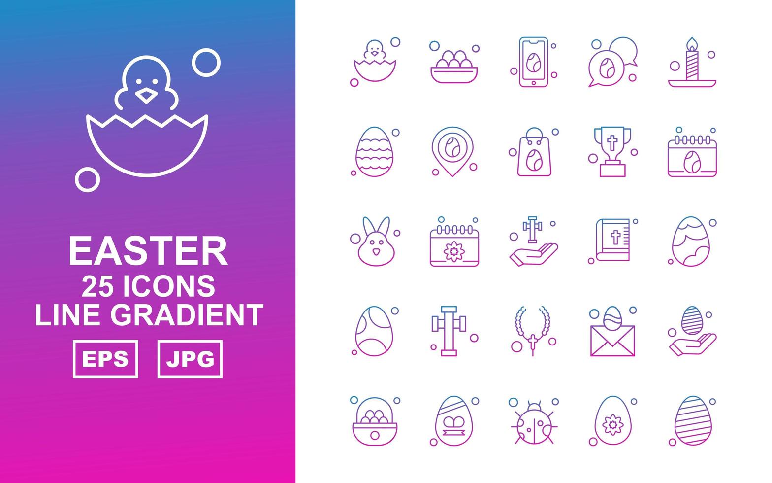 25 Premium Easter Line Gradient Icon Pack vector