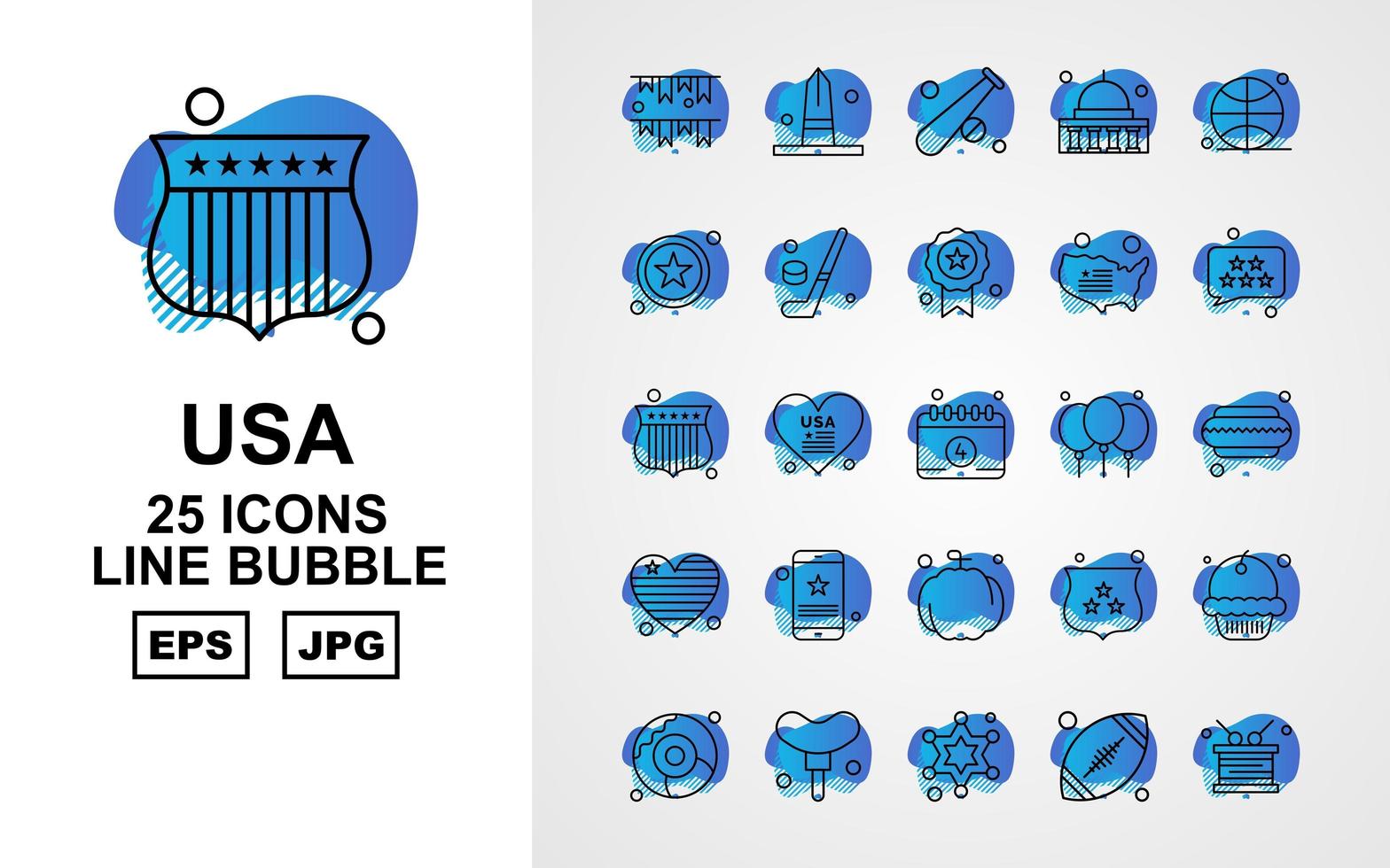 25 Premium USA Line Bubble Icon Pack vector