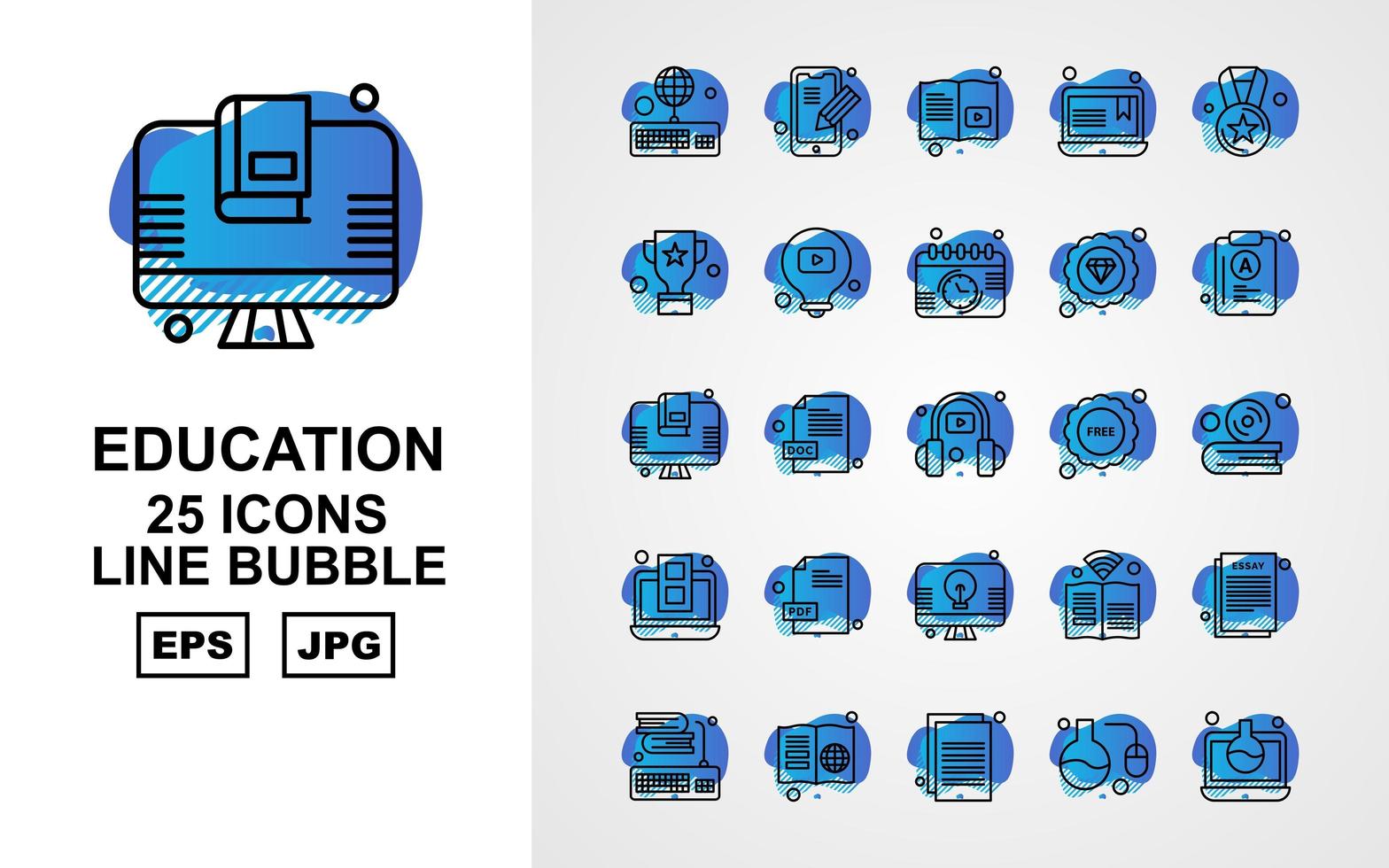 Paquete de 25 iconos de burbujas de línea de educación premium vector