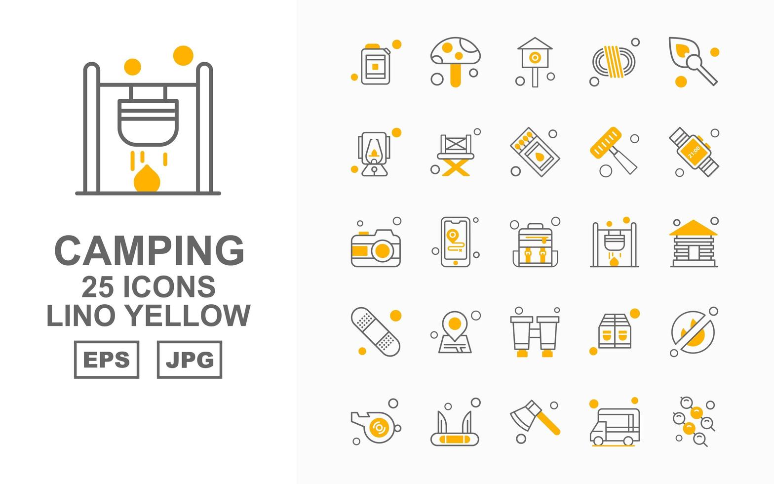 25 Premium Camping Lino Yellow Icon Pack vector