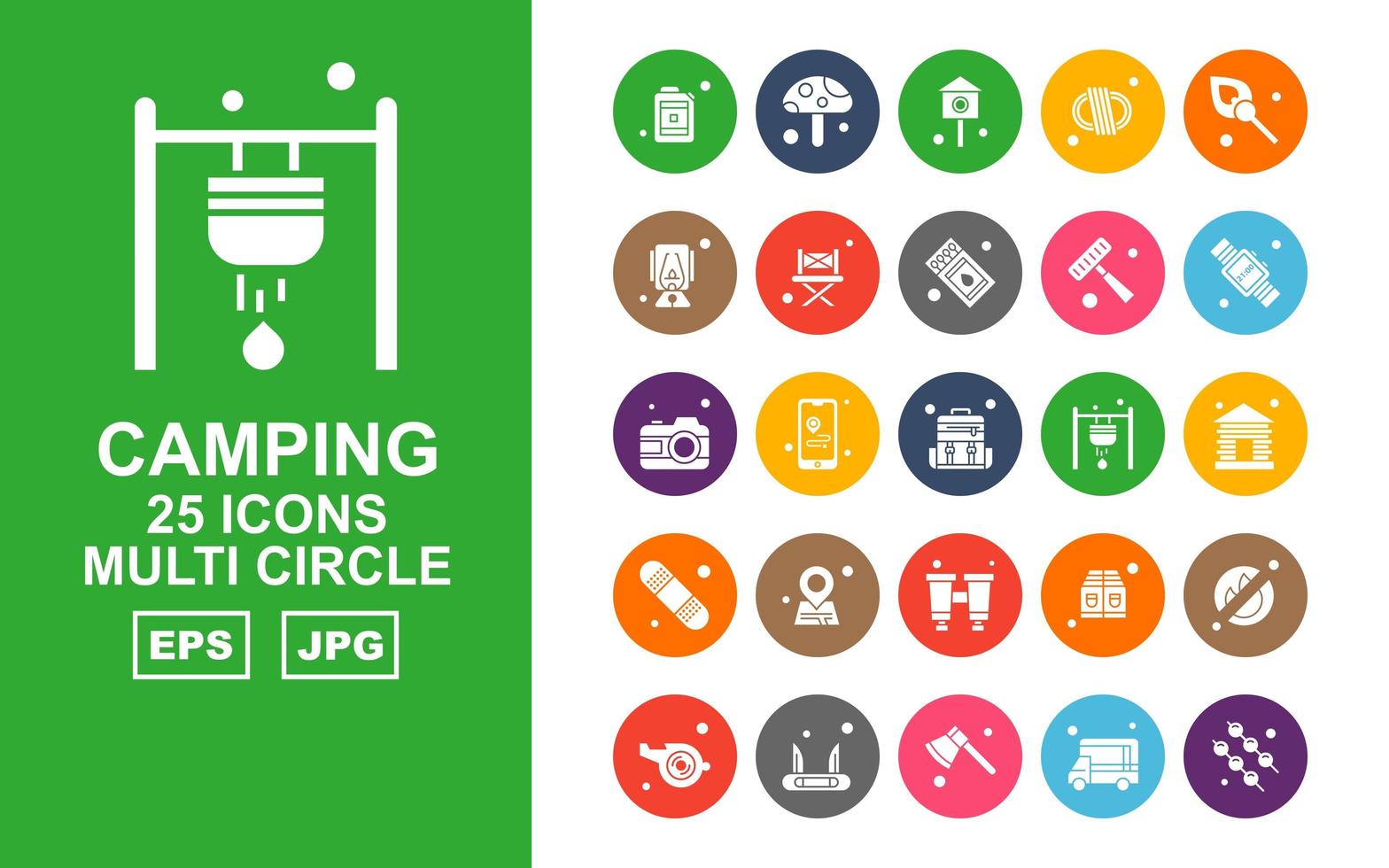 25 Premium Camping Multi Circle Icon Pack vector