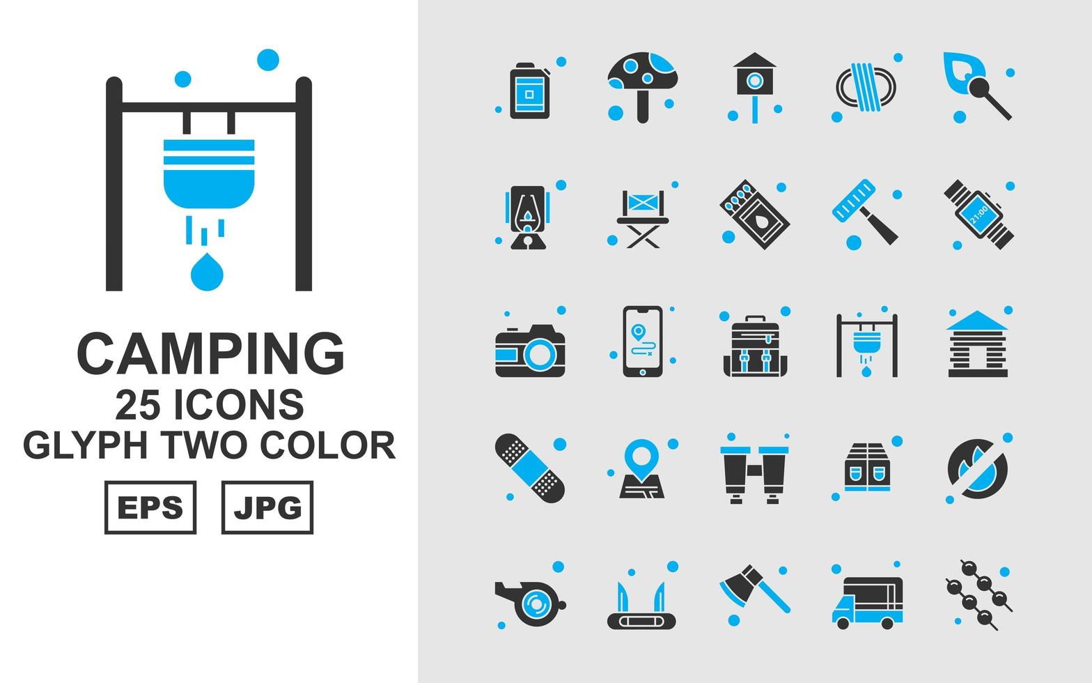 25 Premium Camping Glyph Two Color Icon Pack vector