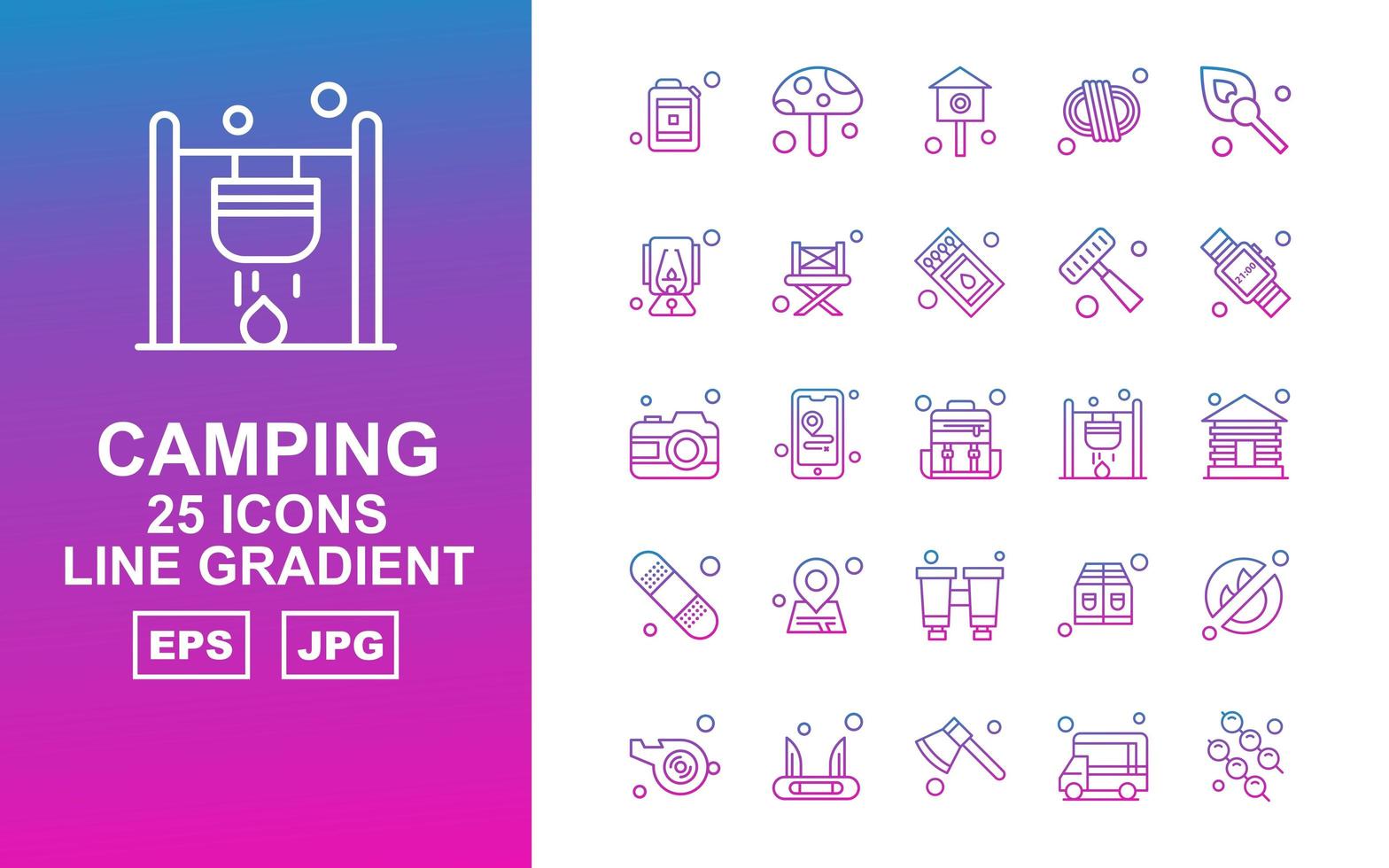 25 Premium Camping Line Gradient Icon Pack vector