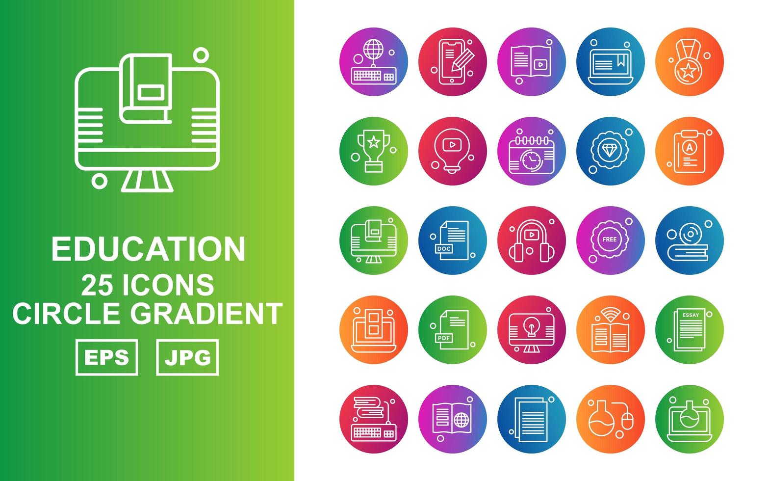 25 Premium Education Circle Gradient Icon Pack vector