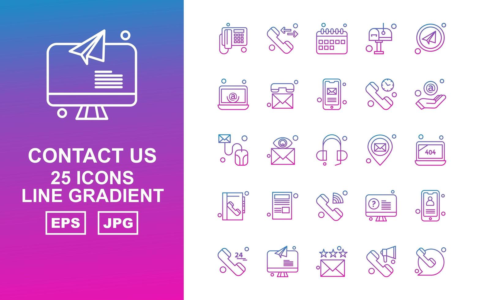 25 Premium Contact Us Line Gradient Icon Pack vector