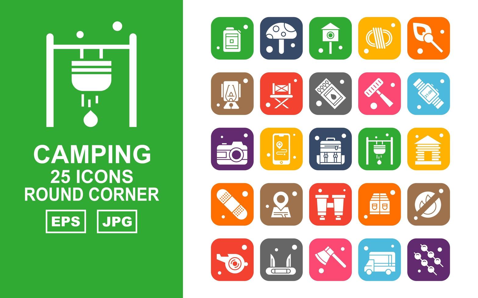 25 Premium Camping Round Corner Icon Pack vector