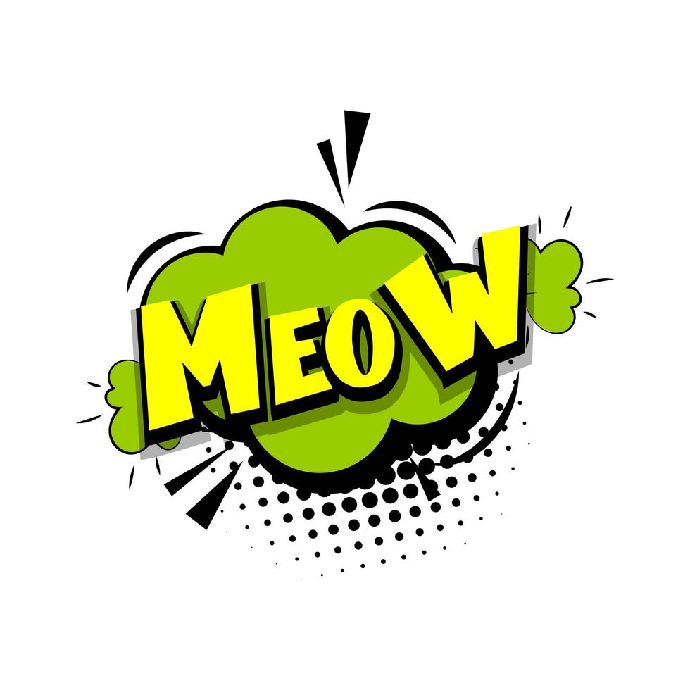 letras miau gatito cómic texto pop art vector