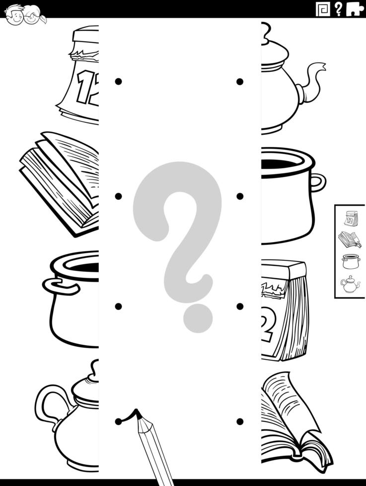 match halves of object pictures coloring book page vector