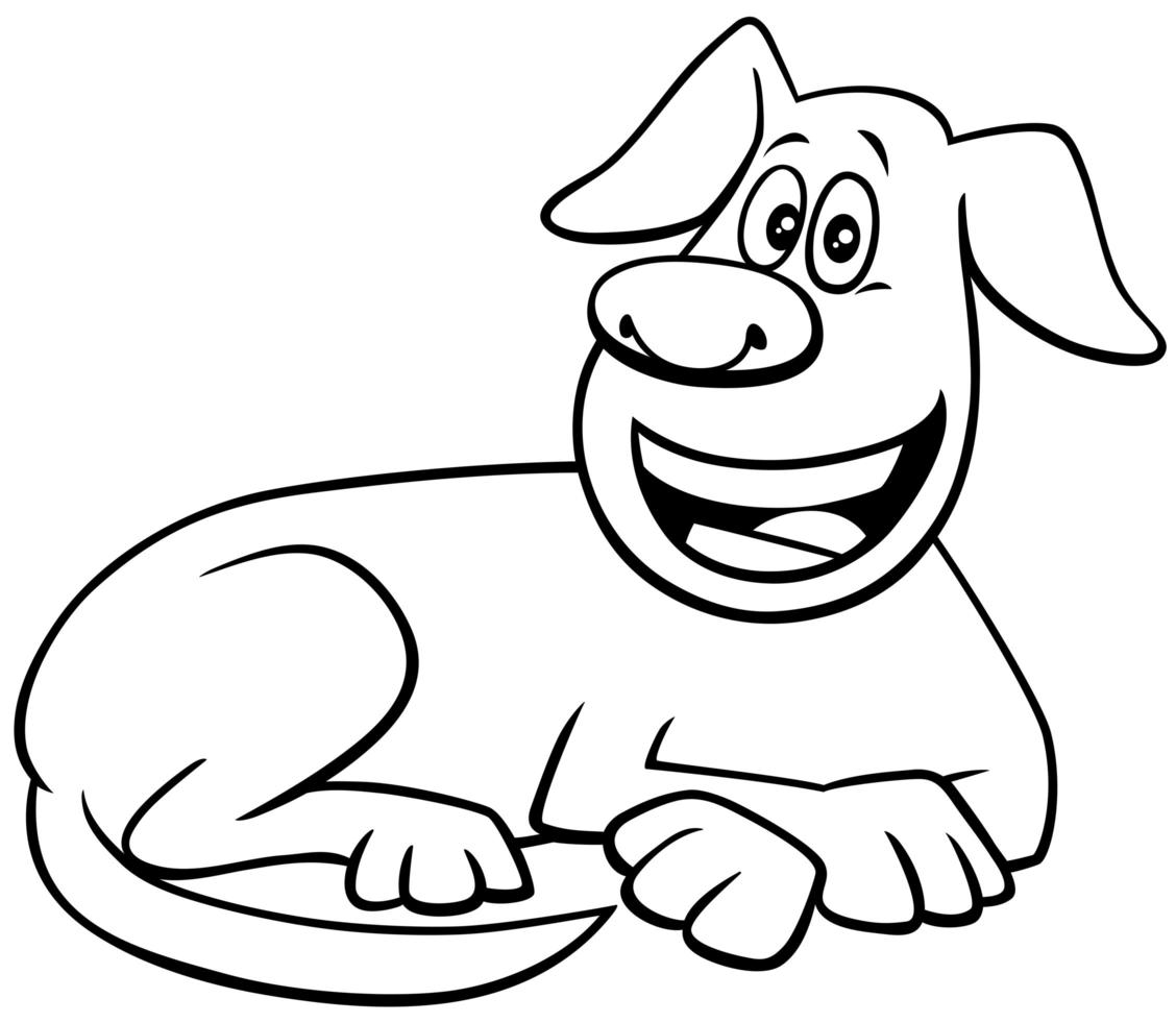 cartoon lying dog character coloring book page vector