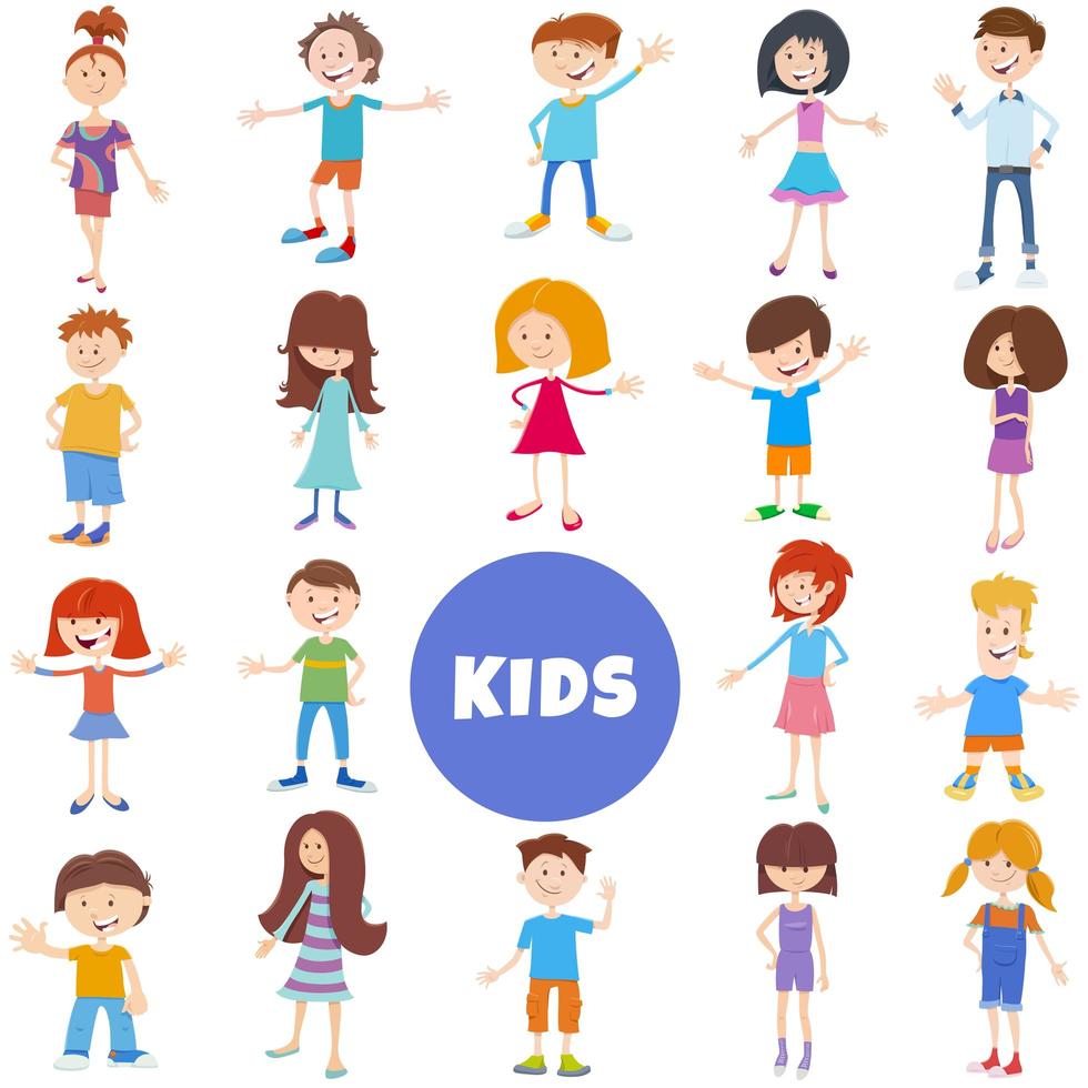 cartoon children and teens characters set vector