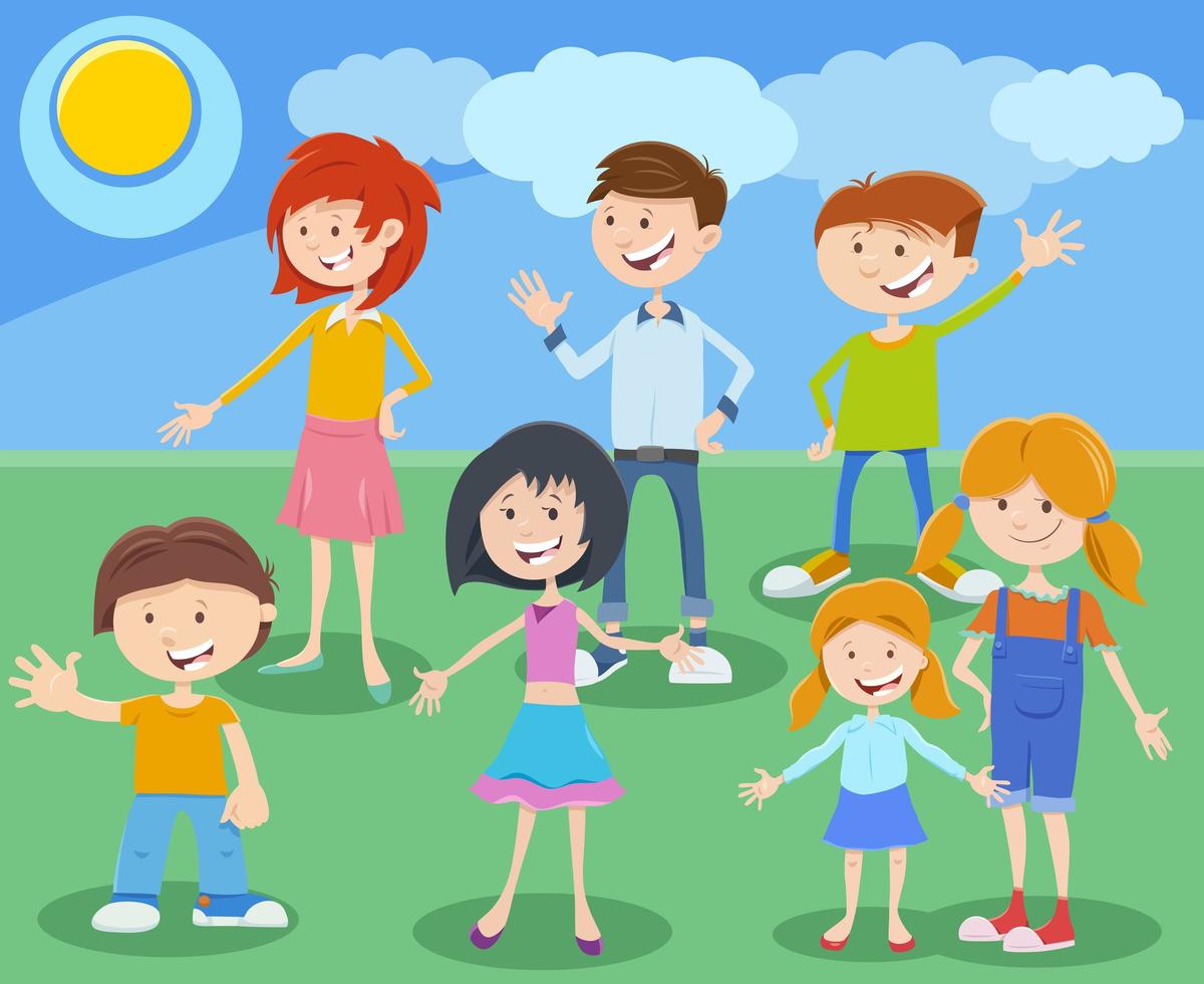 cartoon children or teens characters group vector